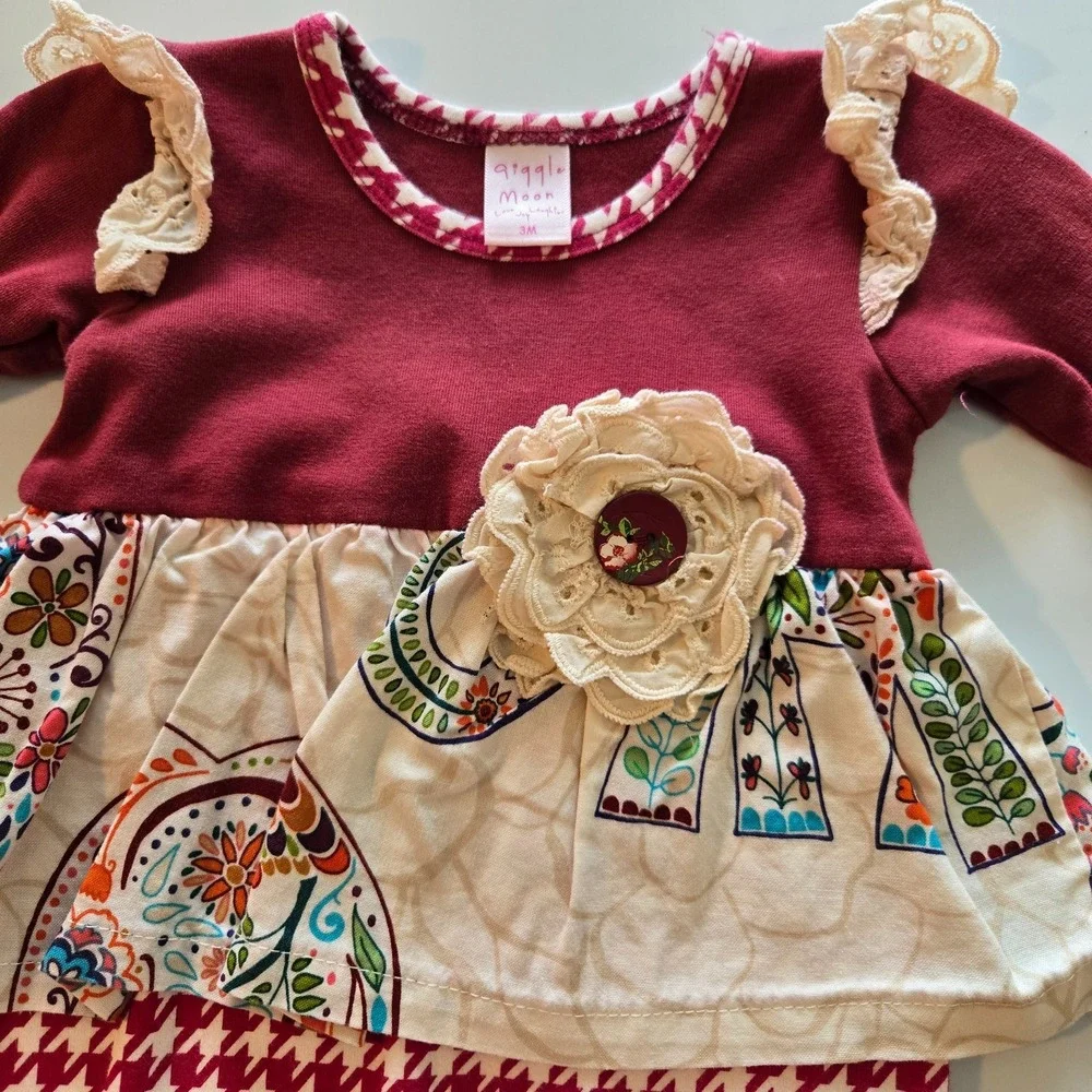 Giggle Moon Christmas Dress and Shorts Happy Holly Daze 3M‎ Red Velour Baby Girl